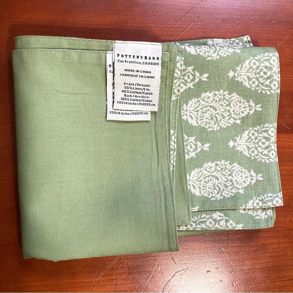 POTTERY BARN Linen Cotton Set of 2 Mediterranean Indian Placemats 20 x 14 in